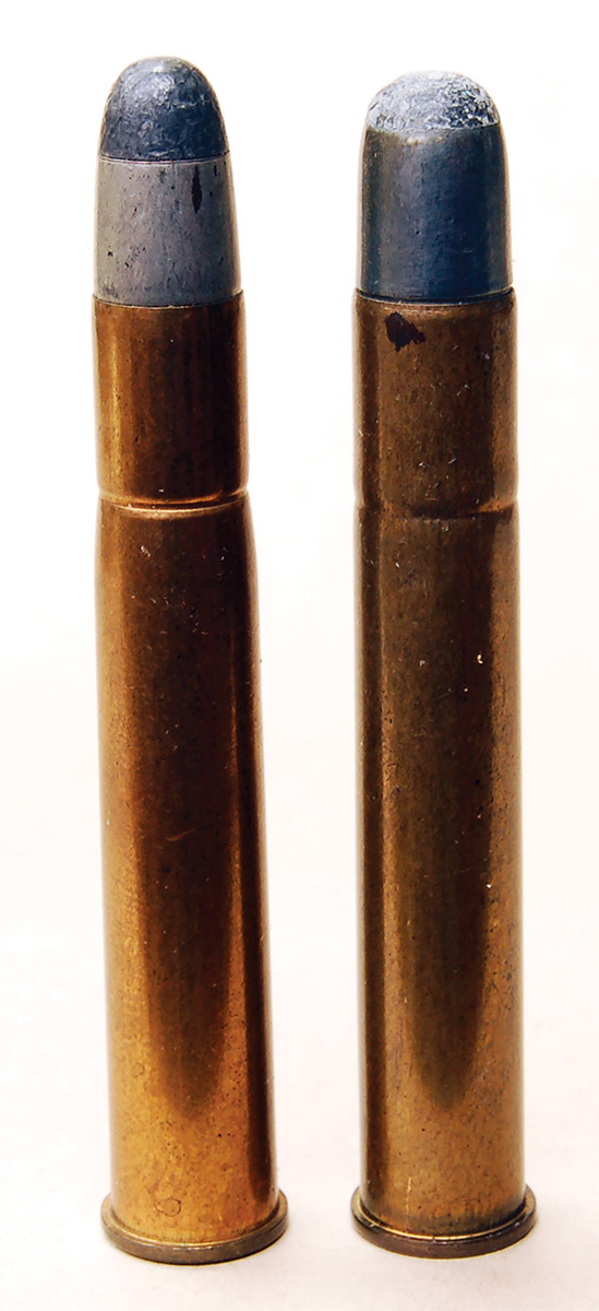 The 38-72-275 (left) and 40-72-330 (right) were both new rounds in 1895 but were loaded with either black powder or smokeless and jacketed bullets from day one. These are smokeless.